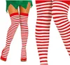 A close-up view of a person's legs wearing red and white striped thigh-high stockings. Produktbild-Vorschau