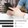 A person holding a black phone case, with close-ups of the case's features shown below. Produktbild-Vorschau