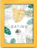 A yellow picture frame with a tropical leaf pattern inside. Produktbild-Vorschau