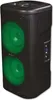 A black trolley speaker with green illuminated woofers, shown from a three-quarter angle. Voir les images du produit