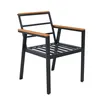 A single outdoor chair with a black metal frame and wooden armrests, shown against a white background. Produktbild-Vorschau