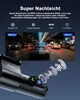Marketing image for a dashcam, showcasing its night vision capabilities and technical features. Produktbild-Vorschau