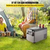 A man and a child are camping with a portable refrigerator. Voir les images du produit