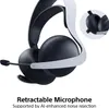 Close-up of a black and white headset with a retractable microphone. Voir les images du produit