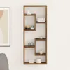 A wooden wall shelf with various decorative items placed on its shelves. Anteprima dell’immagine prodotto