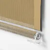 A close-up view of a beige roller blind with a white stripe, showing the mechanism at the bottom. Produktbild-Vorschau