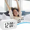 A woman is stretching in bed with an alarm clock in the foreground. Voir les images du produit