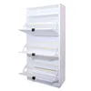 A white shoe cabinet with three open doors, showing the interior shelves. Produktbild-Vorschau