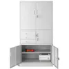 A white metal storage cabinet with multiple drawers and doors, shown against a white background. Podgląd zdjęcia produktu