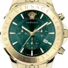 A close-up studio shot of a gold and green Versace chronograph watch. Náhled obrázku produktu