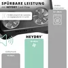 A marketing image showcasing the HEYDRY Cool Flow dryer with comparative noise level graphics. Produktbild-Vorschau