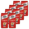 A stack of red coffee bean bags with silver accents, arranged in a pyramid shape against a white background. Produktbild-Vorschau