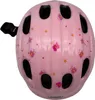 A pink children's bicycle helmet with butterfly and flower patterns. Produktbild-Vorschau