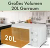 A white microwave oven shown with dimensions and capacity highlighted. Produktbild-Vorschau