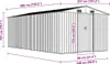 A line drawing of a metal shed with dimensions indicated by lines and text. Náhľad obrázku produktu