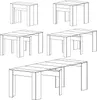 Line drawings of an extendable table in various configurations. Produktbild-Vorschau