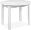A white round dining table with four legs, shown from a slightly elevated front-left angle against a white background. Produktbild-Vorschau