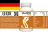 A product bottle with a label showing nutritional information and a diagram of a knee joint, alongside the German flag. Produktbild-Vorschau