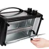 A hand is shown opening the door of a black mini oven. Produktbild-Vorschau