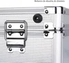 Close-up of a metal case corner with a latch and a rubber bumper. Náhled obrázku produktu