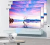 A projector is shown projecting a large image onto a wall, demonstrating different screen sizes and distances. Náhled obrázku produktu
