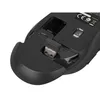 Close-up view of the underside of a black wireless computer mouse, showing the USB receiver stored in a compartment. Náhled obrázku produktu