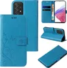 A collage of images showing a blue flip phone case with floral and butterfly designs. Produktbild-Vorschau