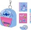 A collection of Disney Stitch themed stationery items, including a mini-rucksack keychain, a notebook, stickers, a pen, and a round sticker. Náhľad obrázku produktu