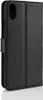 A black leather flip case for a smartphone, shown from the side. Produktbild-Vorschau