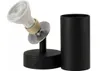 A black spotlight lamp with a white LED bulb and a black cylindrical shade, set against a white background. Voir les images du produit