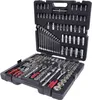 A black tool case filled with various sockets, wrenches, and other tools, presented in an open state. Produktbild-Vorschau