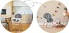 A high chair is shown in two different settings: a modern kitchen and a decorated room. Náhled obrázku produktu