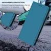 A teal flip phone case is shown on a cracked asphalt surface, with a construction vehicle in the background. Anteprima dell’immagine prodotto
