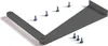A dark gray metal bracket and screws are arranged on a white background. Podgląd zdjęcia produktu