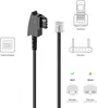 Diagrams illustrating the use of a telephone cable with different devices and connectors. Produktbild-Vorschau