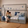 Homestyle4u Kinderbett 90x200 Hausbett Grau mit Bettkasten Produktbild-Vorschau 9