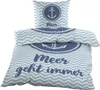 A folded duvet cover and pillowcase set with a nautical theme. Produktbild-Vorschau