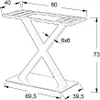 A technical drawing of a metal table base with dimensions indicated. Podgląd zdjęcia produktu