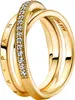 A close-up studio shot of a gold Pandora ring with clear stones. Produktbild-Vorschau