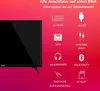 A television screen is shown next to a graphic illustrating various connection ports and features of the TV. Produktbild-Vorschau