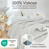 A bed with white pillows and a light gray blanket, with text overlays and logos. Náhľad obrázku produktu