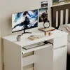 A white computer desk with a monitor, keyboard, mouse, headphones, books, and a mug. Podgląd zdjęcia produktu