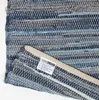 A close-up view of a blue and gray striped rag rug, with a label visible on the underside. Náhled obrázku produktu