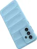 A light blue phone case with a textured back and a camera cutout is shown against a white background. Produktbild-Vorschau