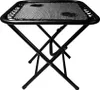 A black folding camping table with two cup holders is shown against a white background. Produktbild-Vorschau