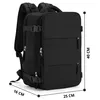 A black backpack with dimensions indicated by lines and text. Podgląd zdjęcia produktu