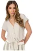 ONLY Leinenoptik Kurzarm Bluse mit Knopfleiste und Knoten Produktbild-Vorschau 5
