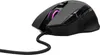 A black gaming mouse with pink lighting is shown against a white background. Produktbild-Vorschau