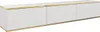 A long, white TV lowboard with gold trim and three doors. Náhľad obrázku produktu