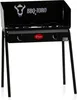 A black gas grill table with two burners and a wind guard, shown against a white background. Produktbild-Vorschau